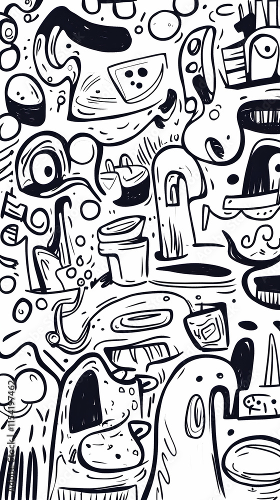 Abstract Doodle Art Background Design, Whimsical Black and White Illustration, Graphic Resource for Website or Print. Abstract Doodle Art Background Design, Whimsical Black and White Illustration, Graphic Resource for Website or Print.