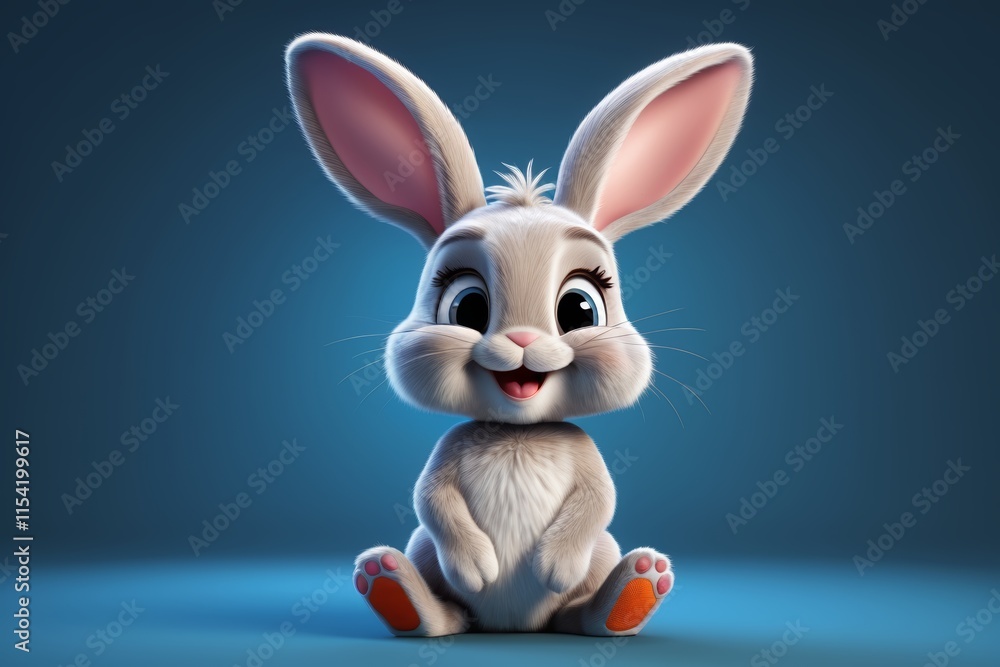 Naklejka premium cartoon rabbit sitting on the ground with a blue background