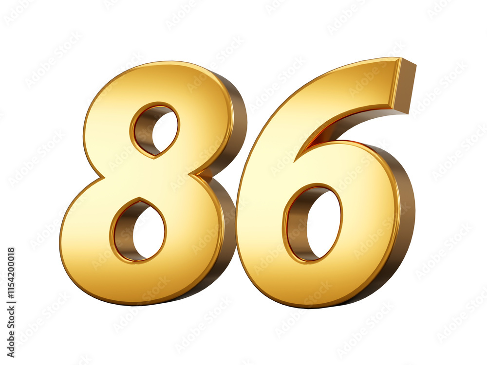 3d Shiny Gold Number 86, Eighty Six 3d Gold Number Isolated On White Background, 3d illustration 3d Shiny Gold Number 86, Eighty Six 3d Gold Number Isolated On White Background, 3d illustration
