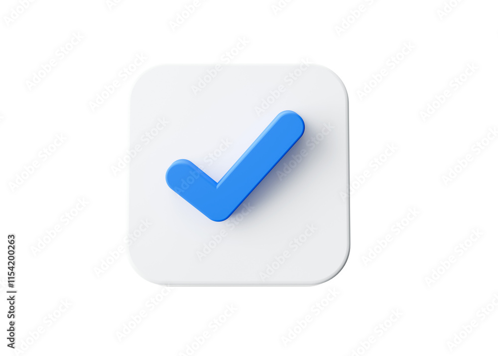 3d Blue Check Mark Symbol With Rounded White Square Icon On White Background 3d illustration 3d Blue Check Mark Symbol With Rounded White Square Icon On White Background 3d illustration