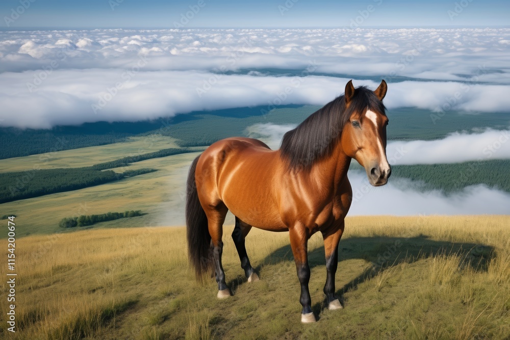 Fototapeta premium there is a horse standing on a hill with a view of the clouds