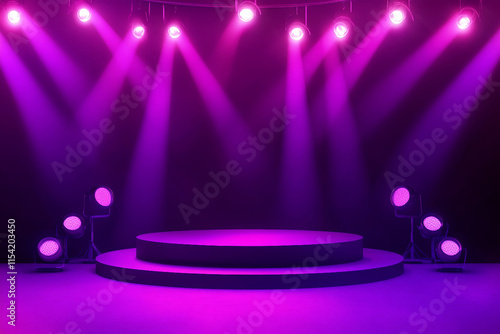 Stage with colorful spotlights, scene lighting effects - ai generative photo