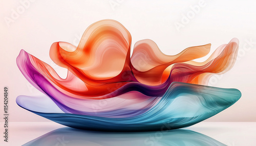 Modern Abstract Glass Sculpture with Flowing Colors