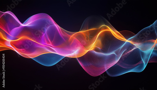 Colorful Gradient Wavy Lines on Black Background