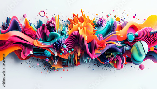 Vibrant Abstract 3D Art with Colorful Waves and Shapes