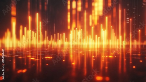 Wallpaper Mural Dynamic Neon Data Visualization with Futuristic Orange Glow and Vertical Bar Elements Torontodigital.ca