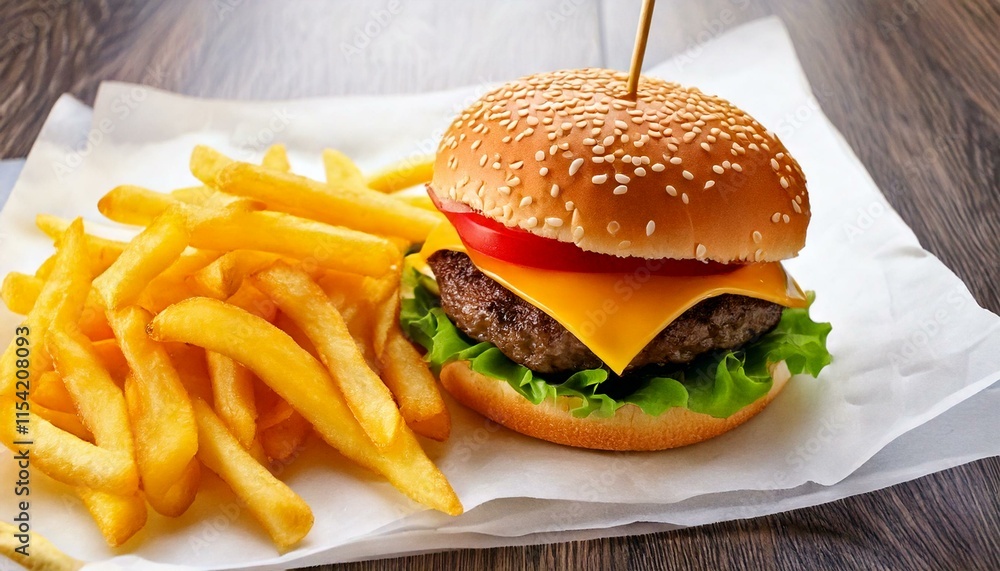 hamburger with french fries