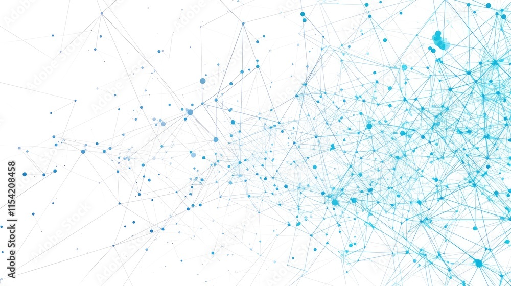Fototapeta premium Abstract network illustration with blue nodes and lines representing data connections.