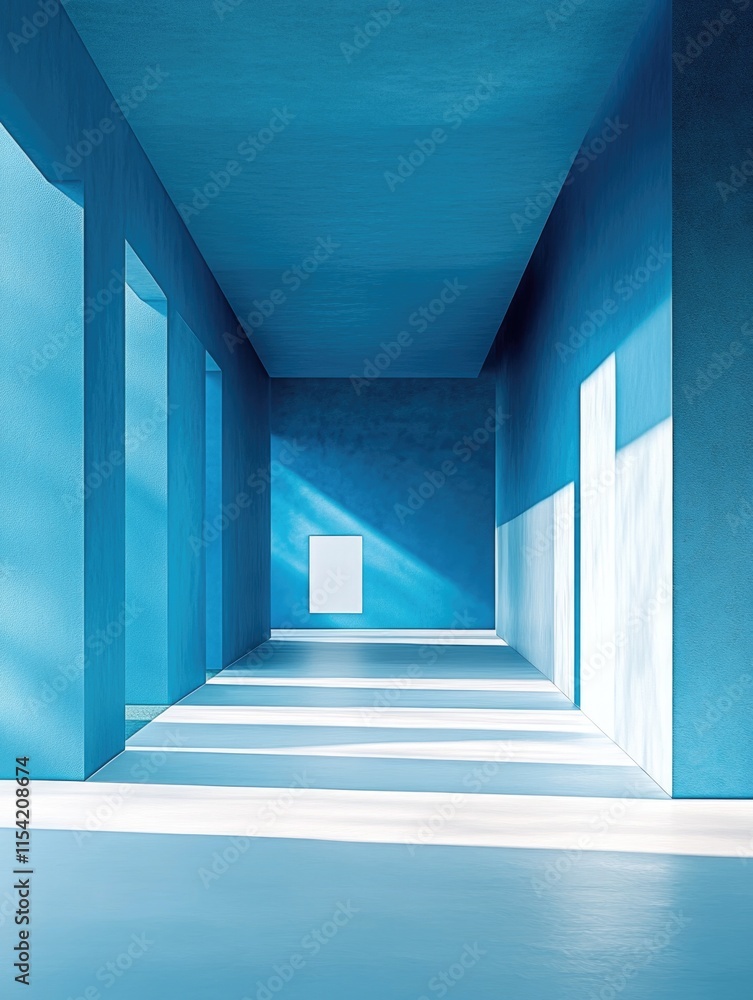 Empty Room with Blue Walls and White Floors Empty Room with Blue Walls and White Floors