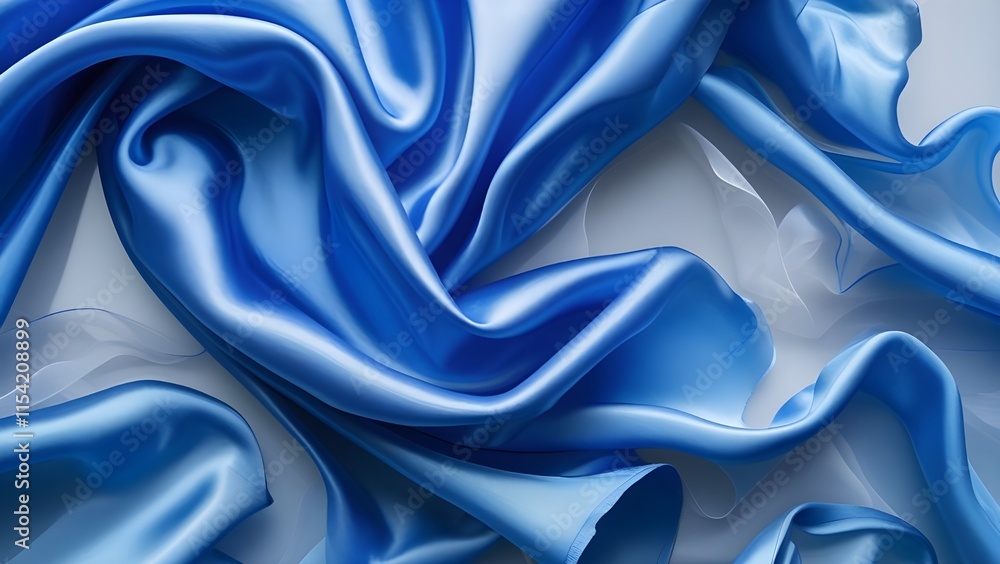 Obraz premium Blue silk fabric flows exquisitely on a clear, uncluttered backdrop.