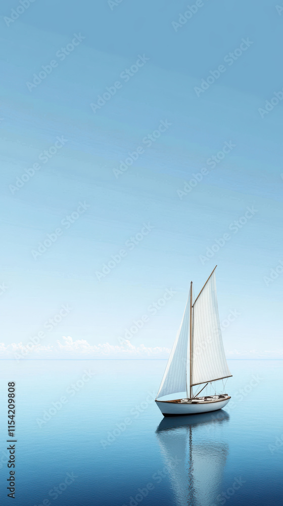 Sailboat with large sails gliding across calm ocean Sailboat with large sails gliding across calm ocean