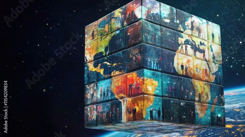 Global collaboration initiative digital artwork virtual environment futuristic perspective unity in diversity