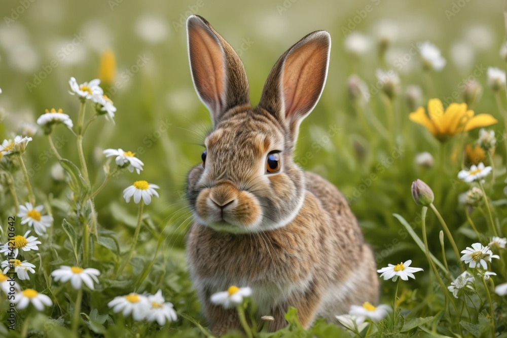 there is a rabbit that is sitting in the grass with flowers