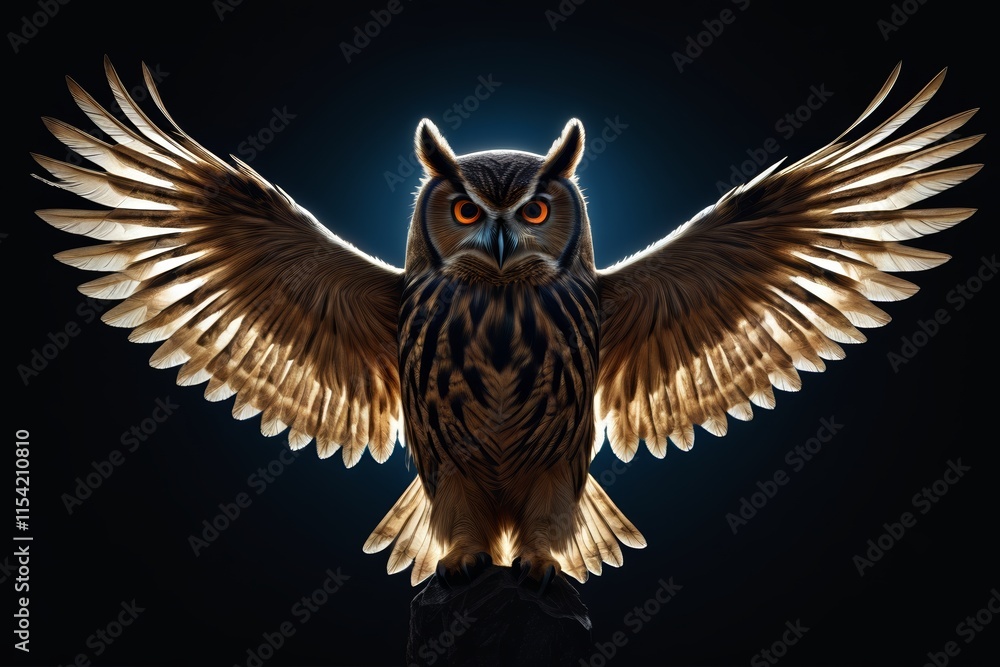 Obraz premium arafed owl with wings spread out on a black background