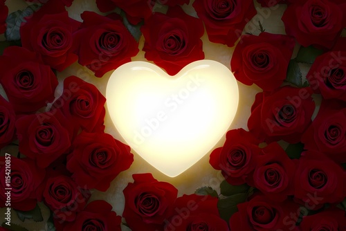 Heart-shaped Light Surrounded by Romantic Red Roses for Love Theme