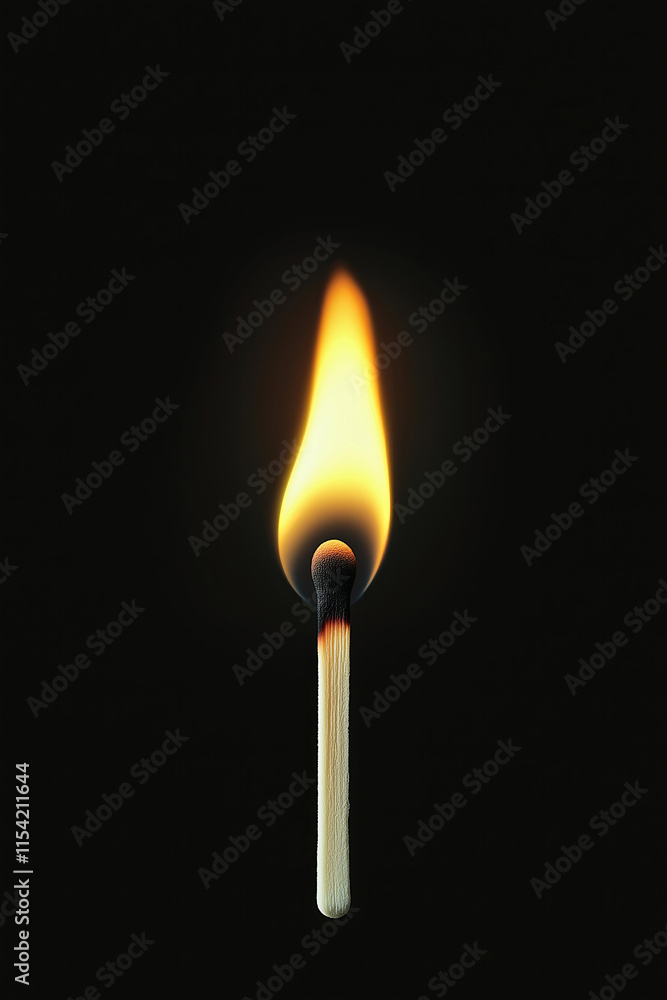 International Matchstick Day celebrated on March 2, a single matchstick burning with a bright flame, isolated on a solid black background with ample copy space, representing light, creativity International Matchstick Day celebrated on March 2, a single matchstick burning with a bright flame, isolated on a solid black background with ample copy space, representing light, creativity