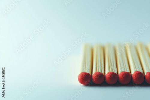 International Matchstick Day celebrated on March 2, a neatly arranged bundle of wooden matchsticks with red tips, isolated on a solid white background with ample copy space  photo