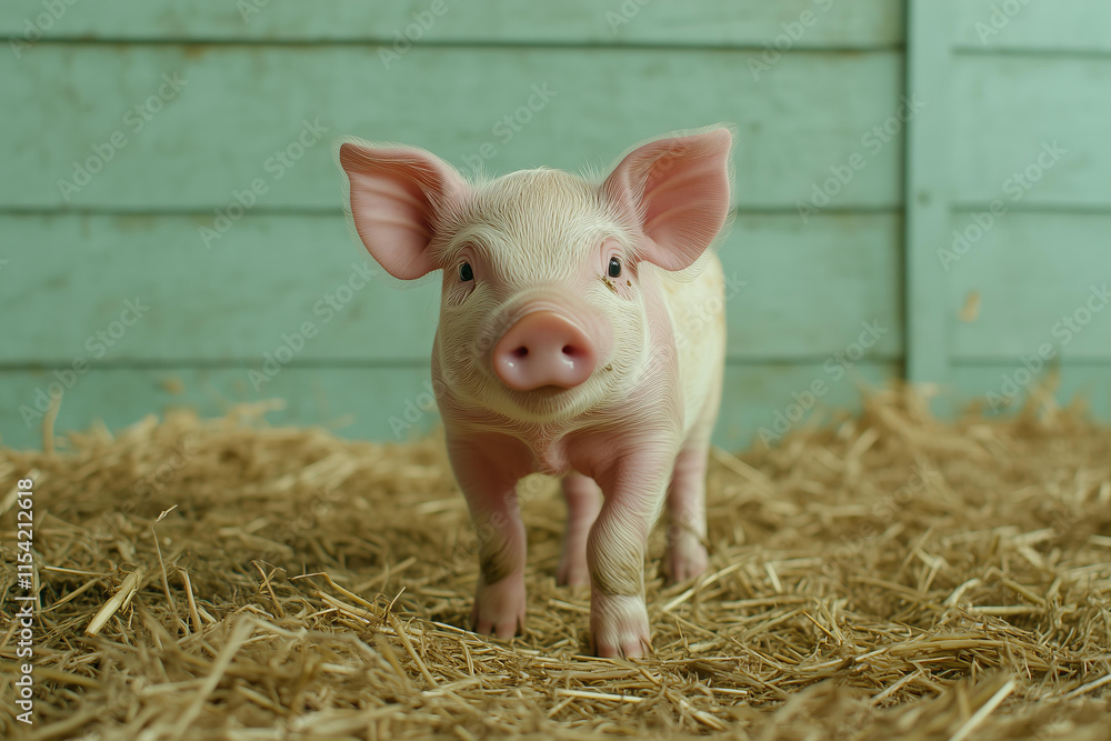 National Pig Day celebrated on March 1, a cute pink piglet standing on a patch of hay, isolated on a solid light green background with ample copy space, symbolizing farm life and animal appreciation. National Pig Day celebrated on March 1, a cute pink piglet standing on a patch of hay, isolated on a solid light green background with ample copy space, symbolizing farm life and animal appreciation.