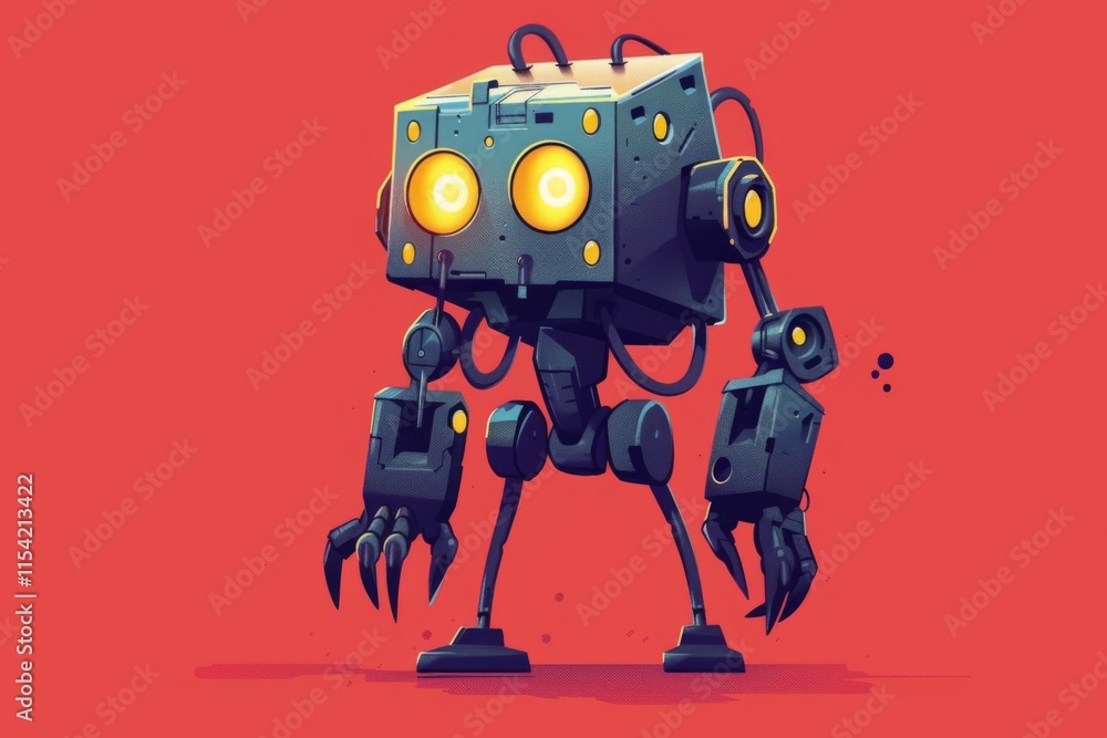 T-shirt design of a cyberpunk android, metallic, sleek, robotic, with a glowing core