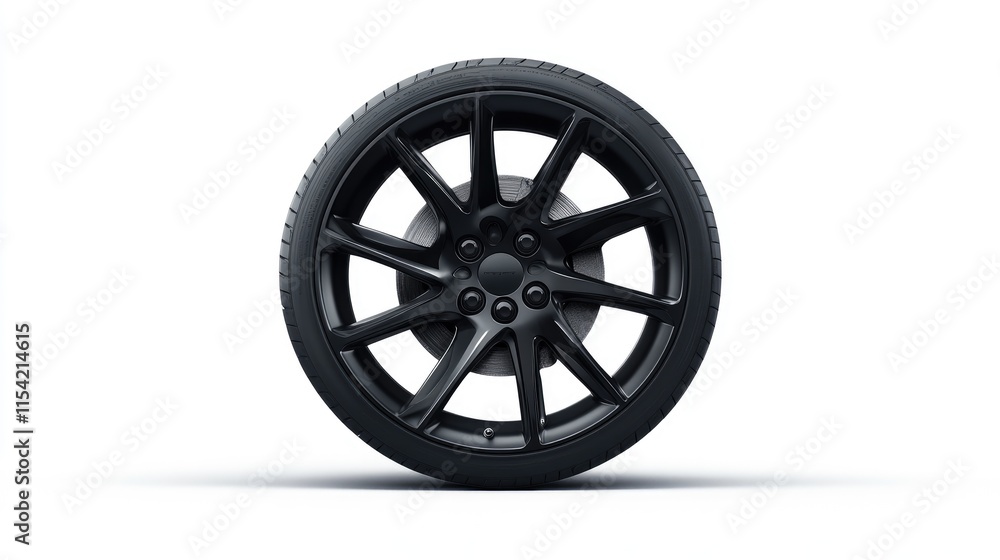 Obraz premium Black Alloy Wheel on White Background for Automotive Designs
