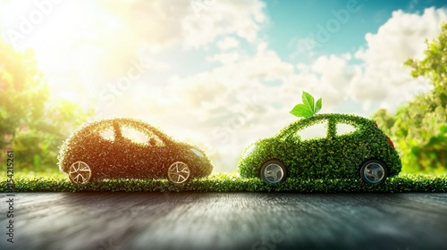 Eco-friendly car comparison sustainable vehicles in nature digital art bright day environmental awareness photo