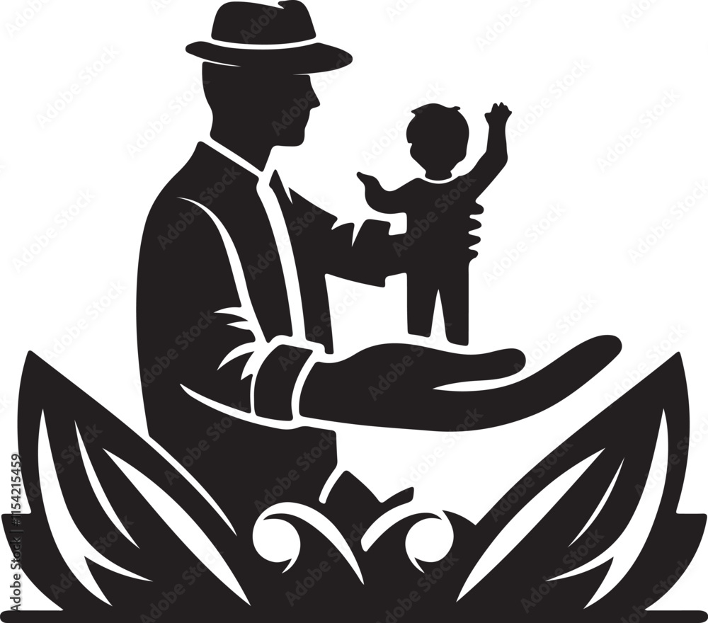 Happy Father's Day Silhouette Vector In White Background Happy Father's Day Silhouette Vector In White Background