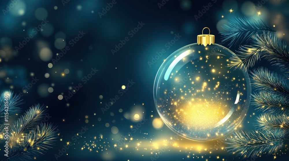 Glowing Glass Ornament Christmas Sparkle Festive Teal Background Glowing Glass Ornament Christmas Sparkle Festive Teal Background