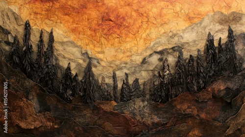 abstract landscape created with amate bark papers photo