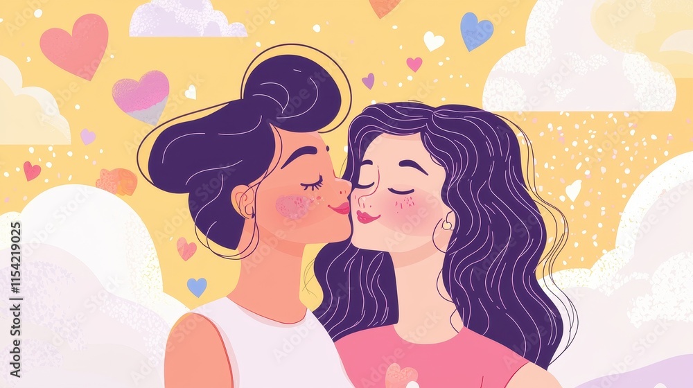 Couple embracing in love whimsical art bright background joyful atmosphere romantic concept Couple embracing in love whimsical art bright background joyful atmosphere romantic concept