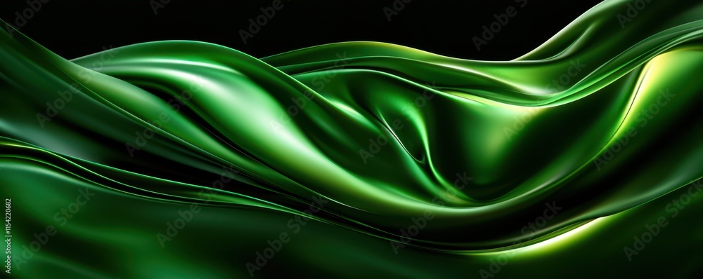Obraz premium A flowing green silk fabric creates a smooth, elegant texture, evoking a sense of luxury and tranquility against a dark backdrop.