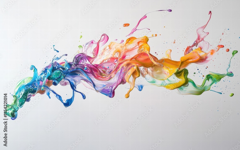 Obraz premium A vibrant splash of rainbow paint frozen mid-air, creating dynamic curves and streaks
