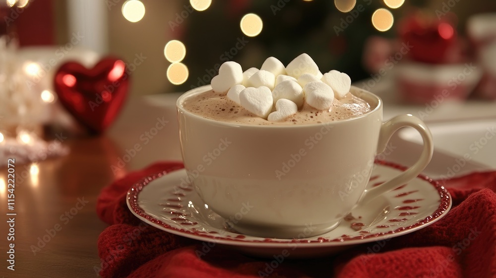 Warm Heart-Shaped Marshmallows in Hot Chocolate Cup on Cozy Table