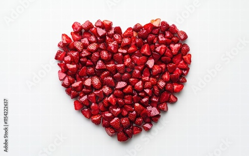 Creative heart shape made from fresh strawberries for Valentines Day on a white background photo