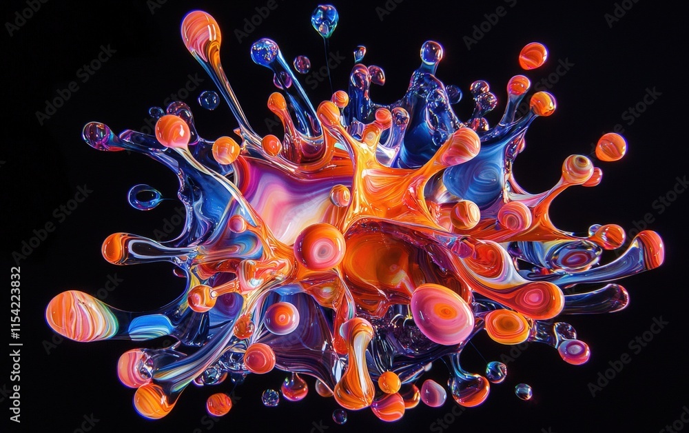 Fototapeta premium Multiple colorful paint droplets colliding in mid-air, forming a mesmerizing explosion of hues