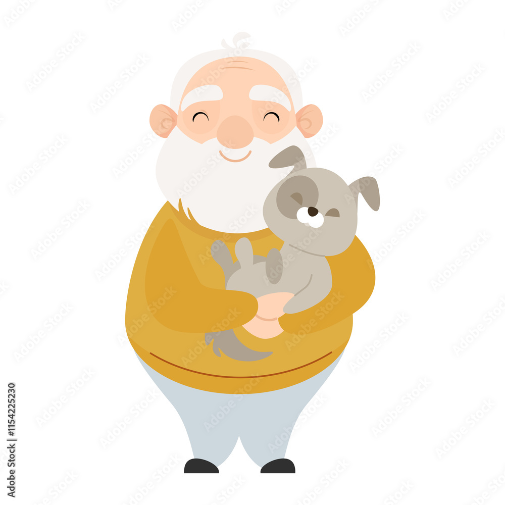Senior elderly man with a dog in his arms Senior elderly man with a dog in his arms