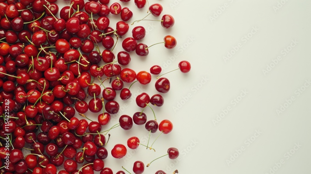 Scattered red cherries on white background. Scattered red cherries on white background.