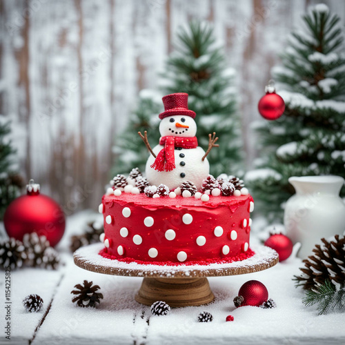 christmas cake  with snowman photo