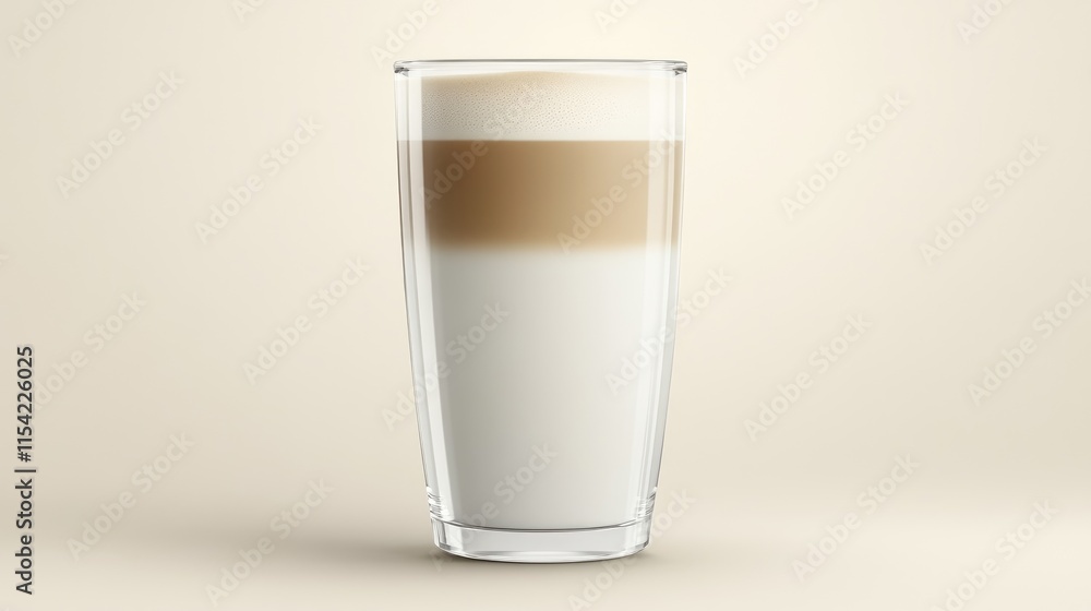 Glass of layered latte with creamy milk and frothy coffee foam Glass of layered latte with creamy milk and frothy coffee foam