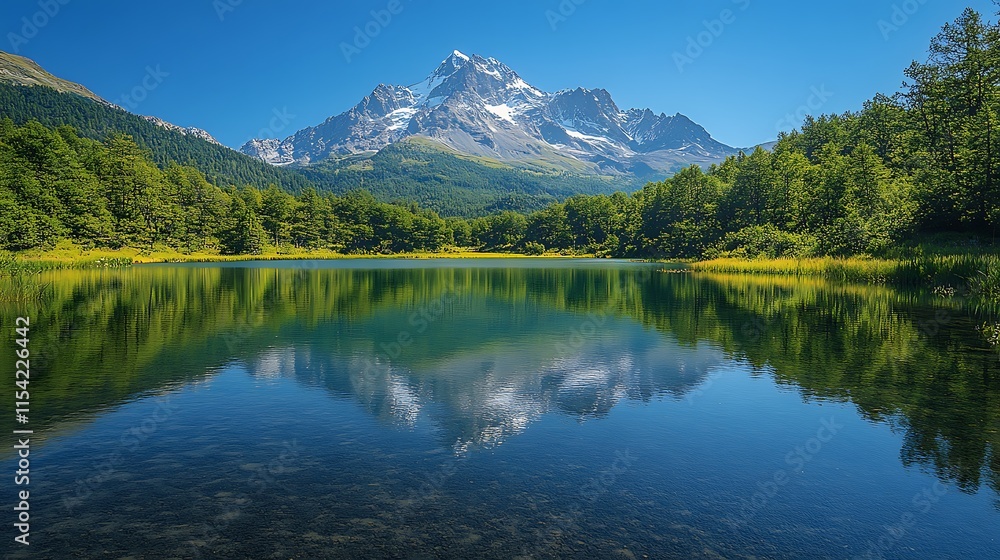 Fototapeta premium Majestic Mountain Reflected in Calm Alpine Lake