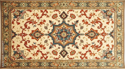 Intricate Persian Carpet Texture with Vibrant Colors and Detailed Patterns.