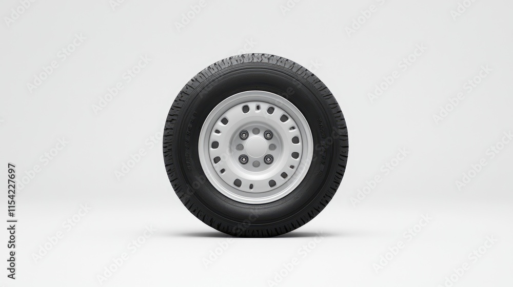 Realistic Single Car Tire Isolated on Light Gray Background Realistic Single Car Tire Isolated on Light Gray Background