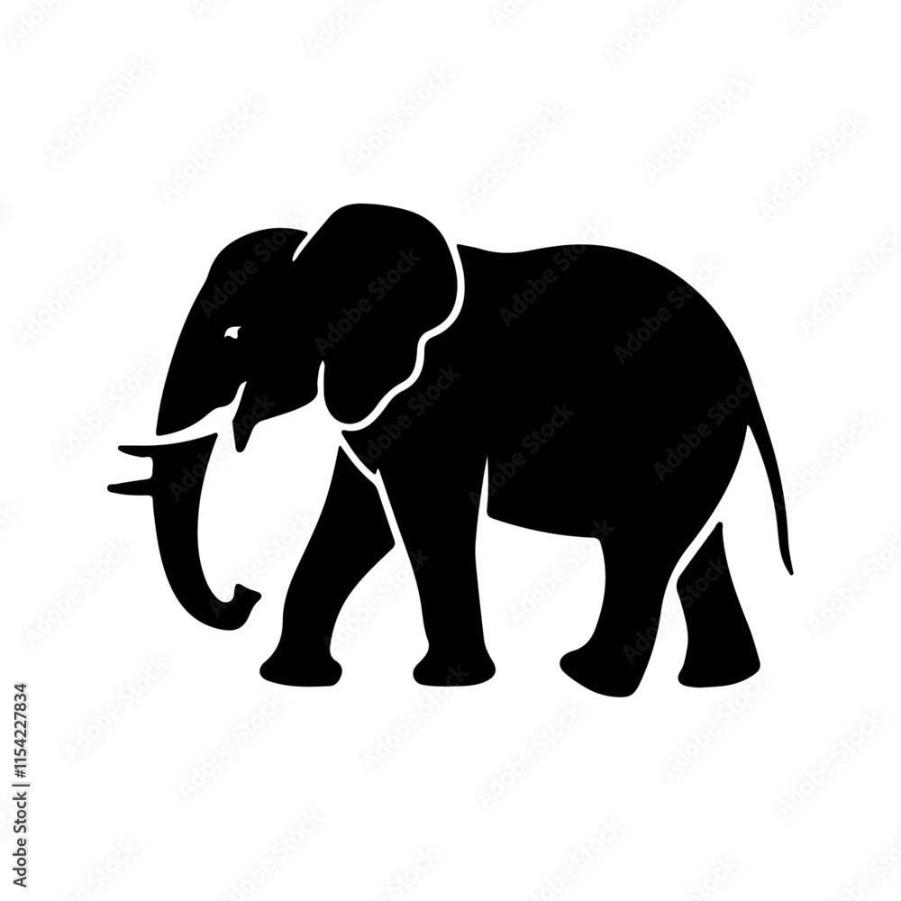 Majestic Elephant Silhouette Vector - Minimalist Wildlife Animal Design in Black and White Majestic Elephant Silhouette Vector - Minimalist Wildlife Animal Design in Black and White