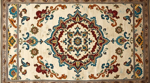 Intricate Persian Carpet Texture with Vibrant Colors and Detailed Patterns