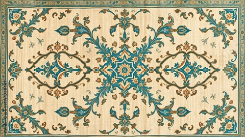 Intricate Persian Carpet Texture with Vibrant Colors and Detailed Patterns