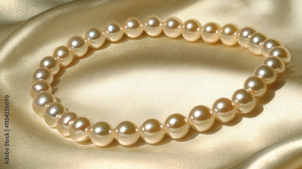 Elegant White Pearl Necklace on Soft Satin Fabric Background Elegant White Pearl Necklace on Soft Satin Fabric Background