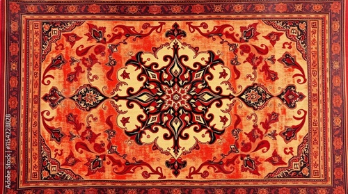 Intricate Persian Carpet Texture with Vibrant Colors and Detailed Patterns photo