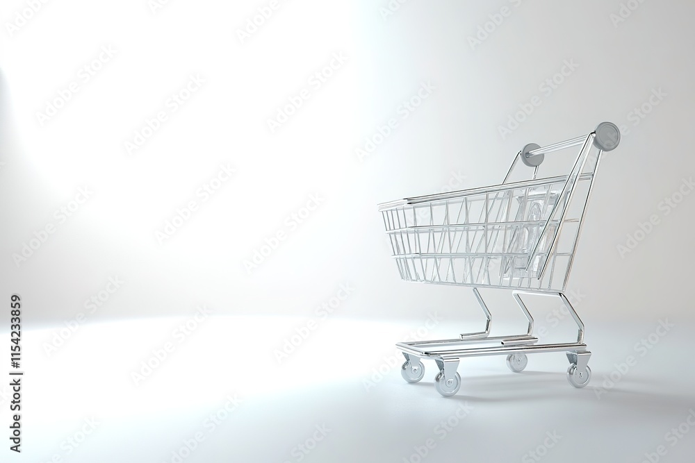 Minimalist shopping cart on clean surface, showcasing simplicity Minimalist shopping cart on clean surface, showcasing simplicity