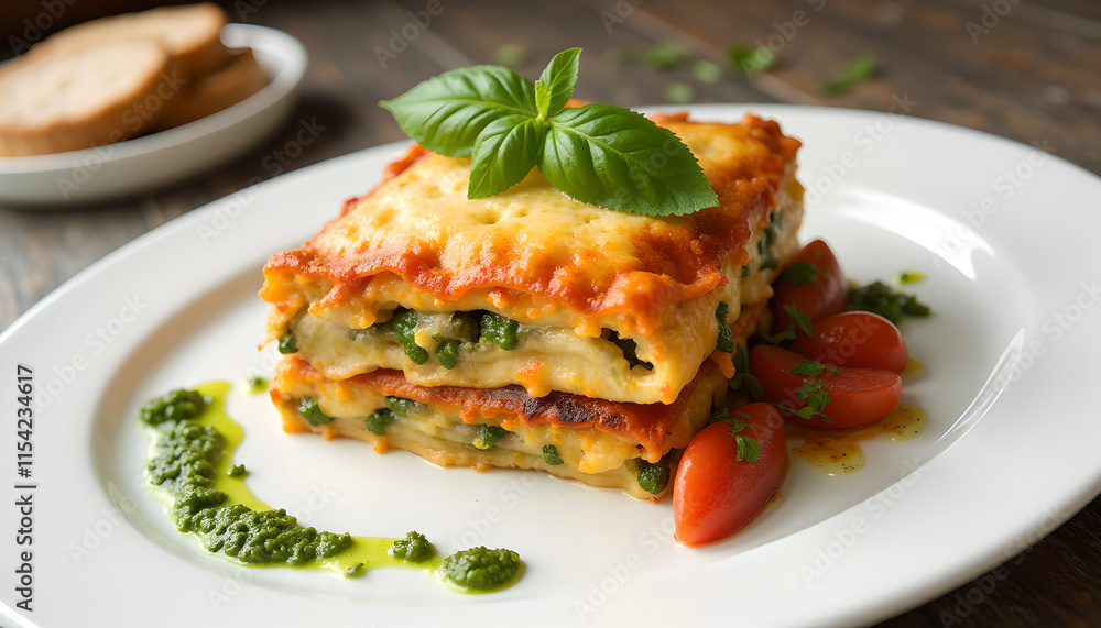 Classic vegetable lasagna with basil and marinara sauce Classic vegetable lasagna with basil and marinara sauce