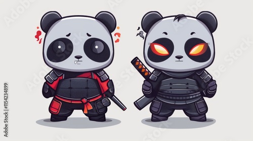 illustraction of techwear chibi panda ninjas robot mecha future JAPANESE VIBE detailed design for streetwaer and urban style t-shirts design photo