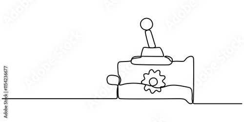 gearbox icon continuous one line drawing, Automatic transmission gear selector in modern offroad car, Concept showing the design process of a complex gearbox using a technical pro vector illustration.